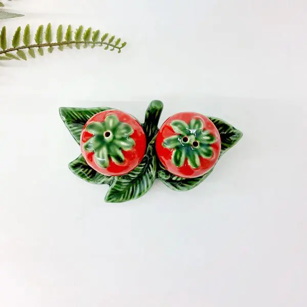 Strawberry Salt and Pepper Shaker with Leaf Base