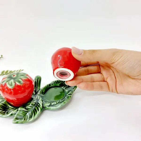 Strawberry Salt and Pepper Shaker with Leaf Base