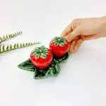 Strawberry Salt and Pepper Shaker with Leaf Base