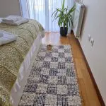 Medium Cream and Dark Blue Checkered Rug - 70x140cm - Soft Rug
