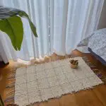 Small Cream Rug With Purple Line Squares - 50x100cm - Soft Rug