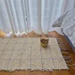 Small Cream Rug With Purple Line Squares - 50x100cm - Soft Rug