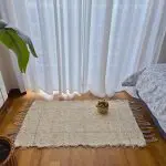 Small Cream Rug With Purple Line in Rectangle - 50x100cm - Soft Rug