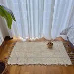 Small Cream Rug With Purple Line in Rectangle - 50x100cm - Soft Rug