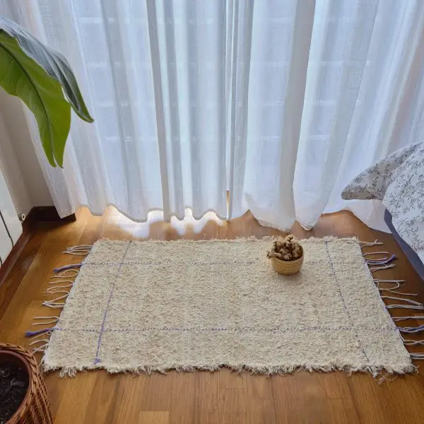 Small Cream Rug With Purple Line in Rectangle - 50x100cm - Soft Rug