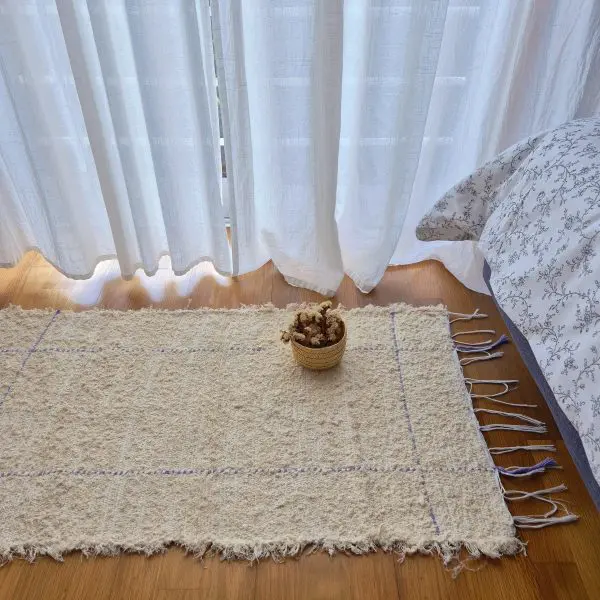 Small Cream Rug With Purple Line in Rectangle - 50x100cm - Soft Rug