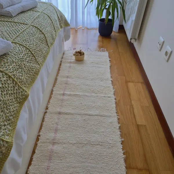 Runner Cream Rug With Double Pink Line L - 50x200cm - Soft Rug