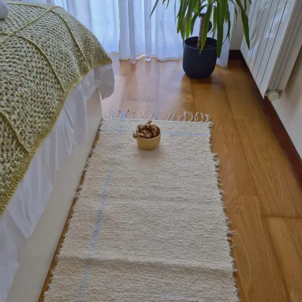 Runner Rug Cream With Double Blue Line L - 50x200cm - Soft Rug