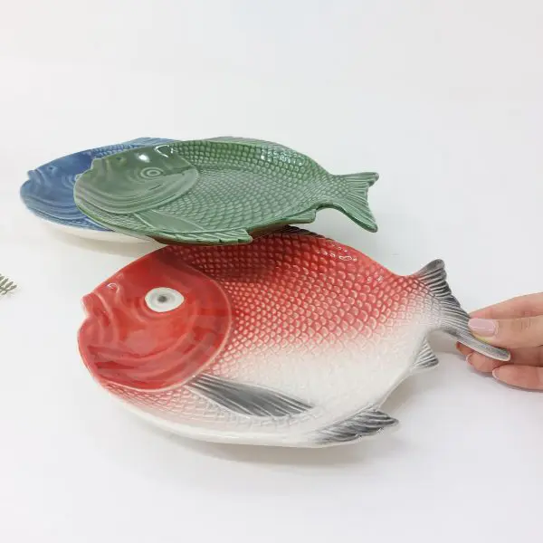 Ceramic Fish Shaped Serving Plate Majolica Pottery