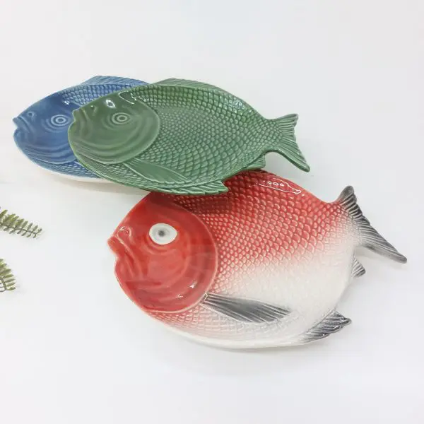 Ceramic Fish Shaped Serving Plate Majolica Pottery
