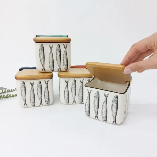 Ceramic Salt Cellar Sardines With Lid