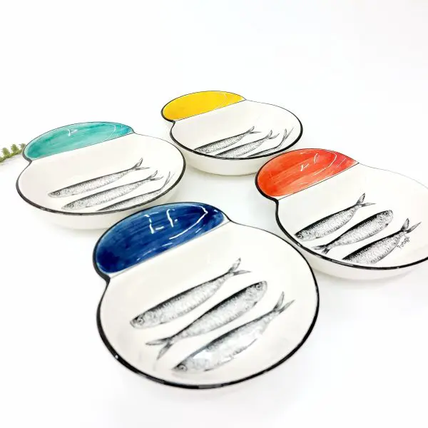 Ceramic Olive Plate With Sardines Design