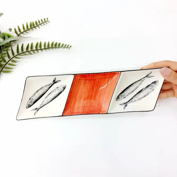 Ceramic Divided Plate With Sardines