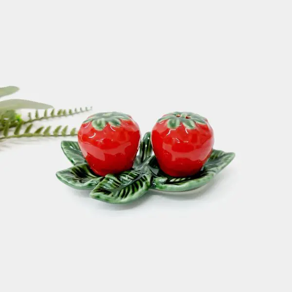Strawberry Salt and Pepper Shaker with Leaf Base