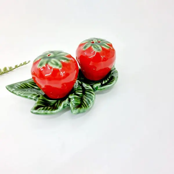 Strawberry Salt and Pepper Shaker with Leaf Base