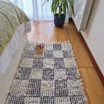 Medium Cream and Dark Blue Checkered Rug - 70x140cm - Soft Rug