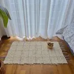 Small Cream Rug With Purple Line Squares - 50x100cm - Soft Rug