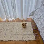 Small Cream Rug With Purple Line Squares - 50x100cm - Soft Rug