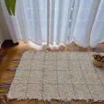 Small Cream Rug With Purple Line Squares - 50x100cm - Soft Rug
