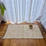 Small Cream Rug With Yellow Line Squares - 50x100 - Soft Rug