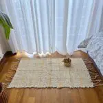 Small Cream Rug With Yellow Line Squares - 50x100 - Soft Rug