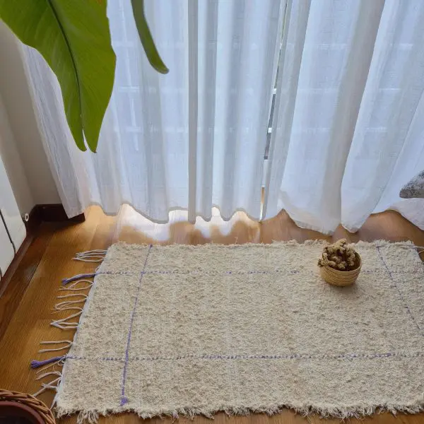 Small Cream Rug With Purple Line in Rectangle - 50x100cm - Soft Rug