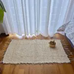 Small Cream Rug With Yellow Line in Rectangle - 50x100cm - Soft Rug