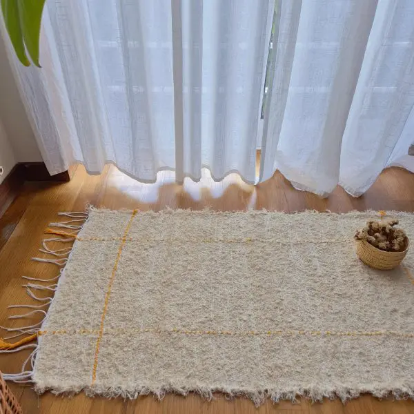 Small Cream Rug With Yellow Line in Rectangle - 50x100cm - Soft Rug
