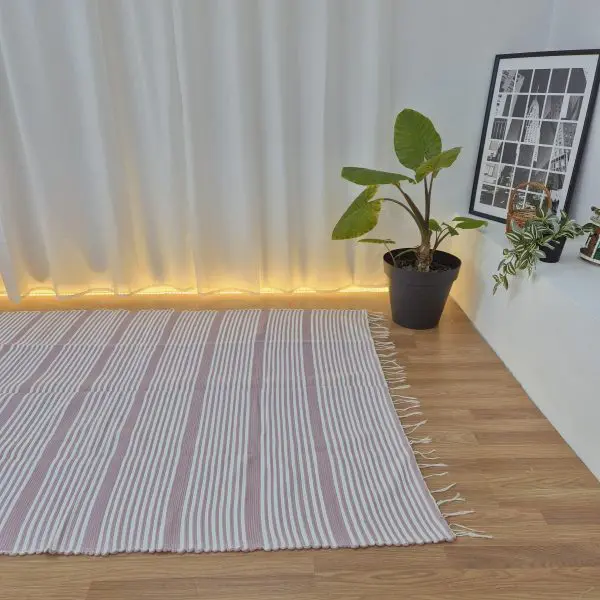 Large Pastel Pink and White Striped Rug - 150x200cm - Traditional Rug