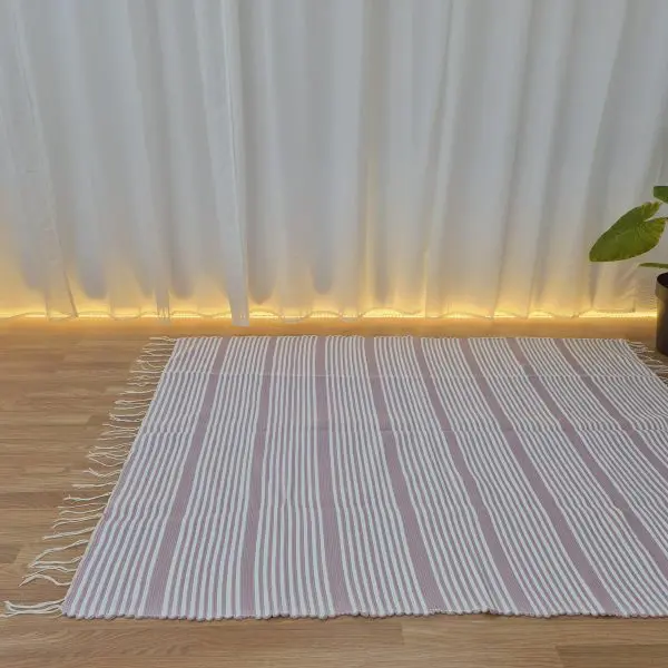 Large Pastel Pink and White Striped Rug - 150x200cm - Traditional Rug