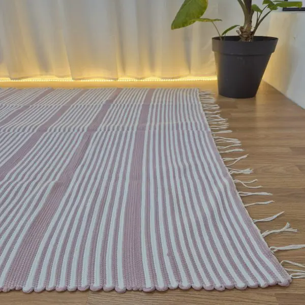 Large Pastel Pink and White Striped Rug - 150x200cm - Traditional Rug