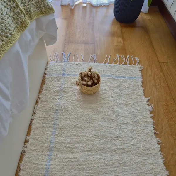 Runner Rug Cream With Double Blue Line L - 50x150cm - Soft Rug