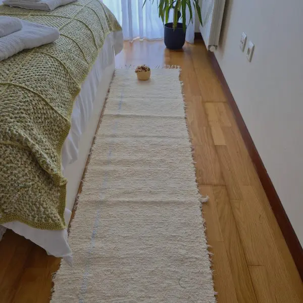 Runner Rug Cream With Double Blue Line L - 50x150cm - Soft Rug