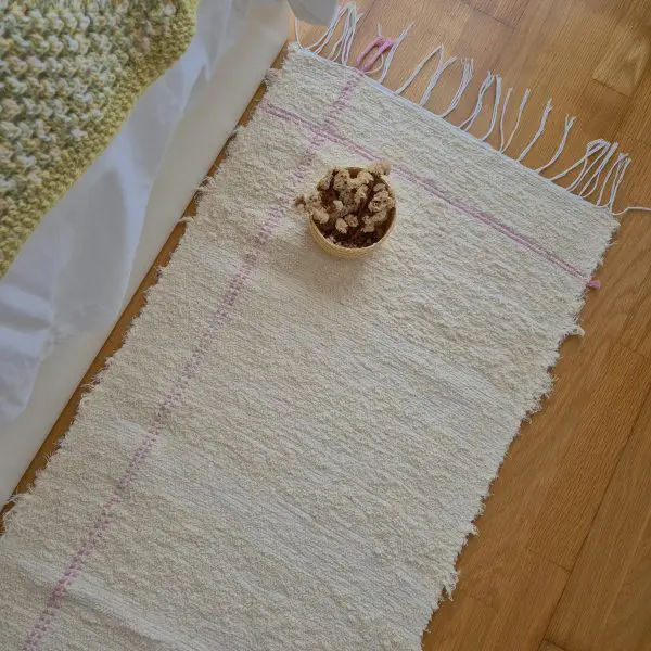 Runner Cream Rug With Double Pink Line L - 50x200cm - Soft Rug