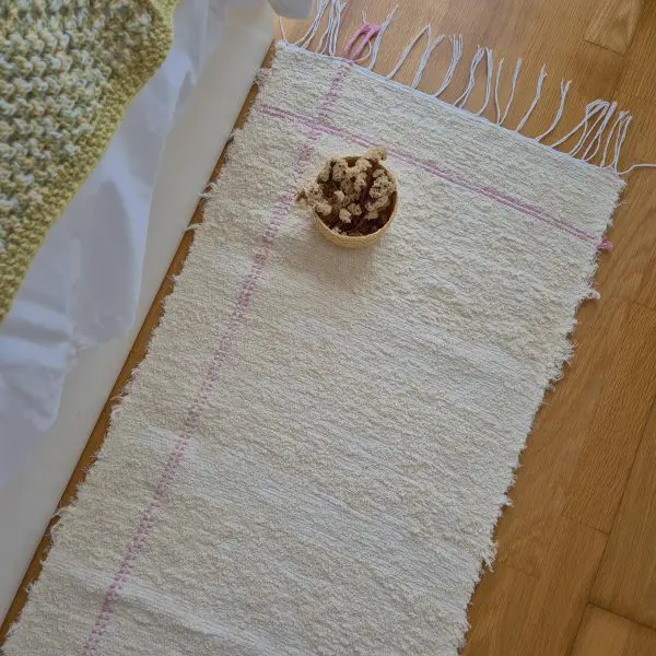 Runner Cream Rug With Double Pink Line L - 50x200cm - Soft Rug