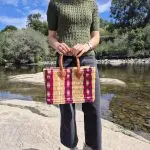 Reed Basket Bag With Leather Handle - Beige and Pink