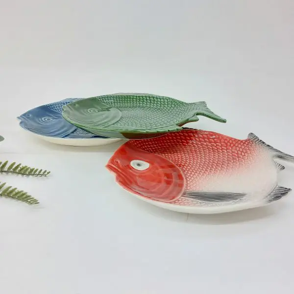 Ceramic Fish Shaped Serving Plate Majolica Pottery