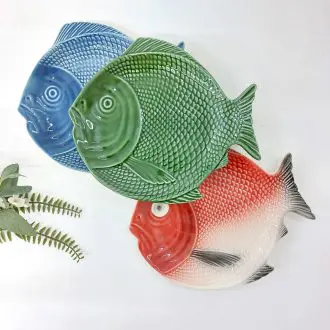 Ceramic Fish Shaped Serving Plate Majolica Pottery