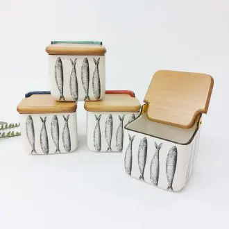 ceramic salt cellar sardines