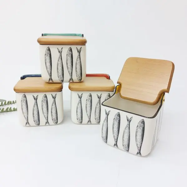ceramic salt cellar sardines