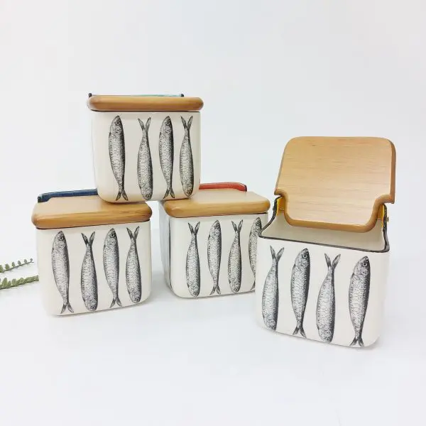 Ceramic Salt Cellar Sardines With Lid