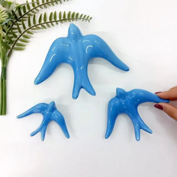 Glazed Azure Blue Swallows Wall Hanging Decor