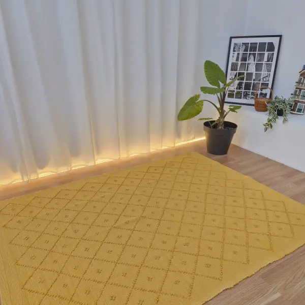 Large Mustard Yellow Knotted Rug - 150x200cm - Knotted Rug