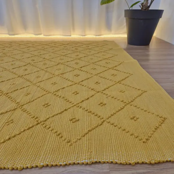 Large Mustard Yellow Knotted Rug - 150x200cm - Knotted Rug