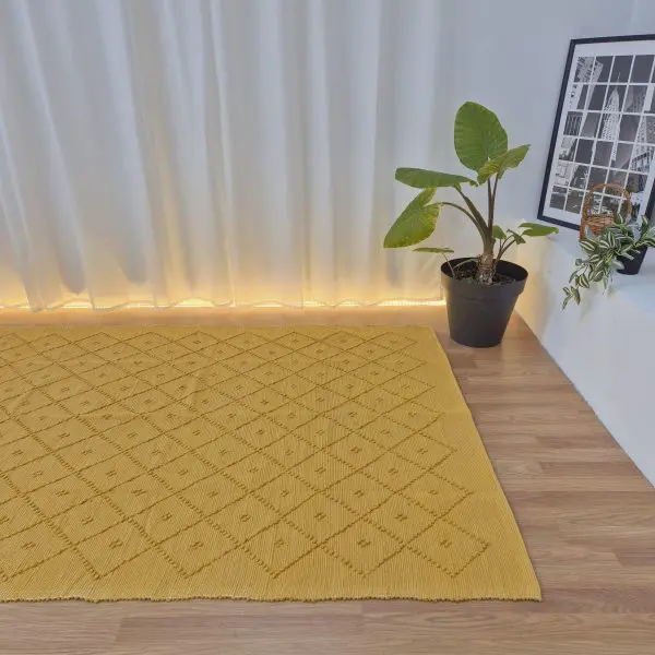 Large Mustard Yellow Knotted Rug - 150x200cm - Knotted Rug