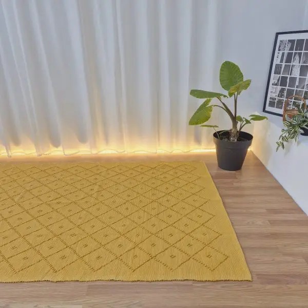 Large Mustard Yellow Knotted Rug - 150x200cm - Knotted Rug