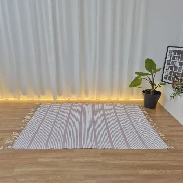 Large Pastel Pink and White Striped Rug - 150x200cm - Traditional Rug