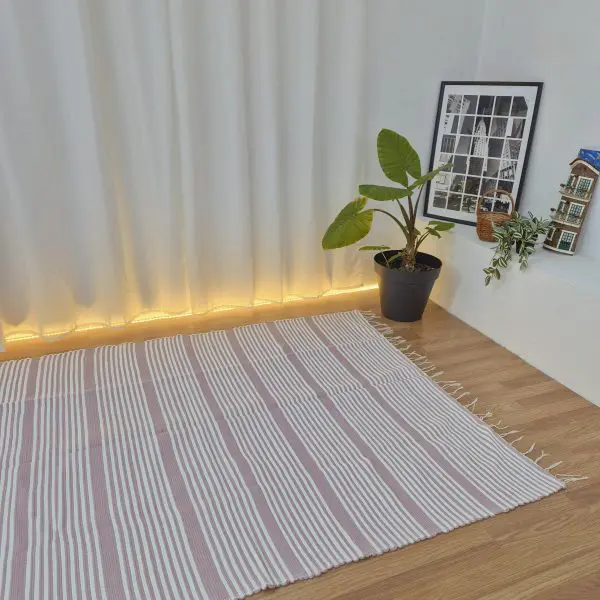 Large Pastel Pink and White Striped Rug - 150x200cm - Traditional Rug