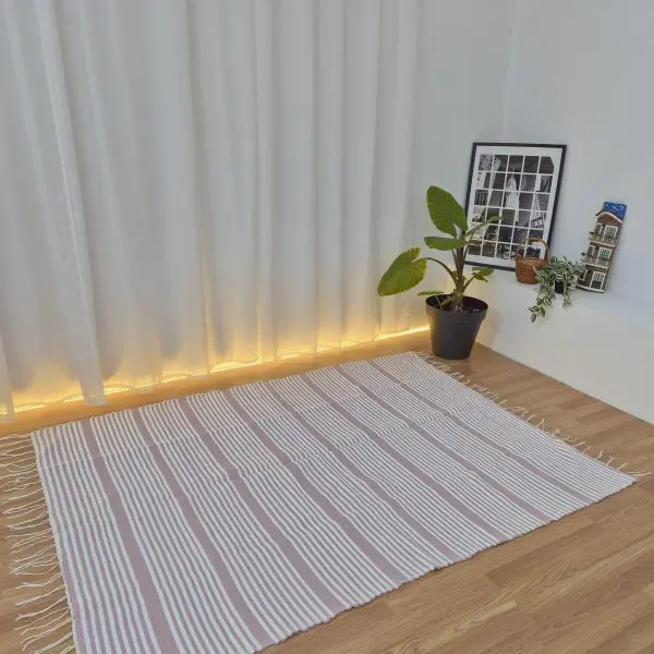 Large Pastel Pink and White Striped Rug - 150x200cm - Traditional Rug