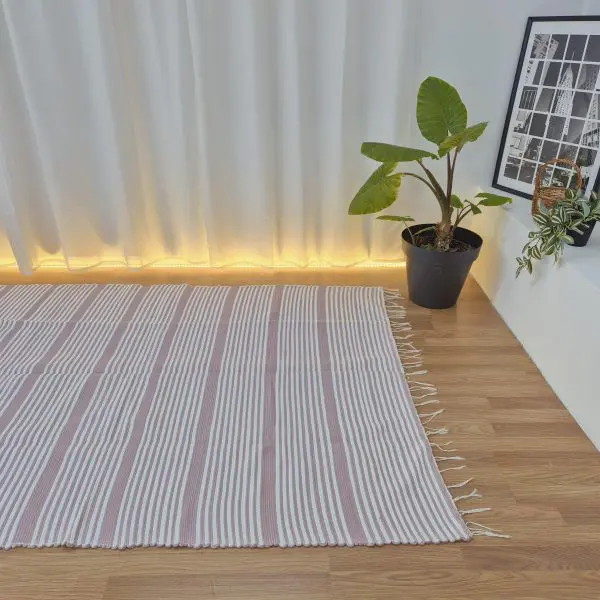 Large Pastel Pink and White Striped Rug - 150x200cm - Traditional Rug